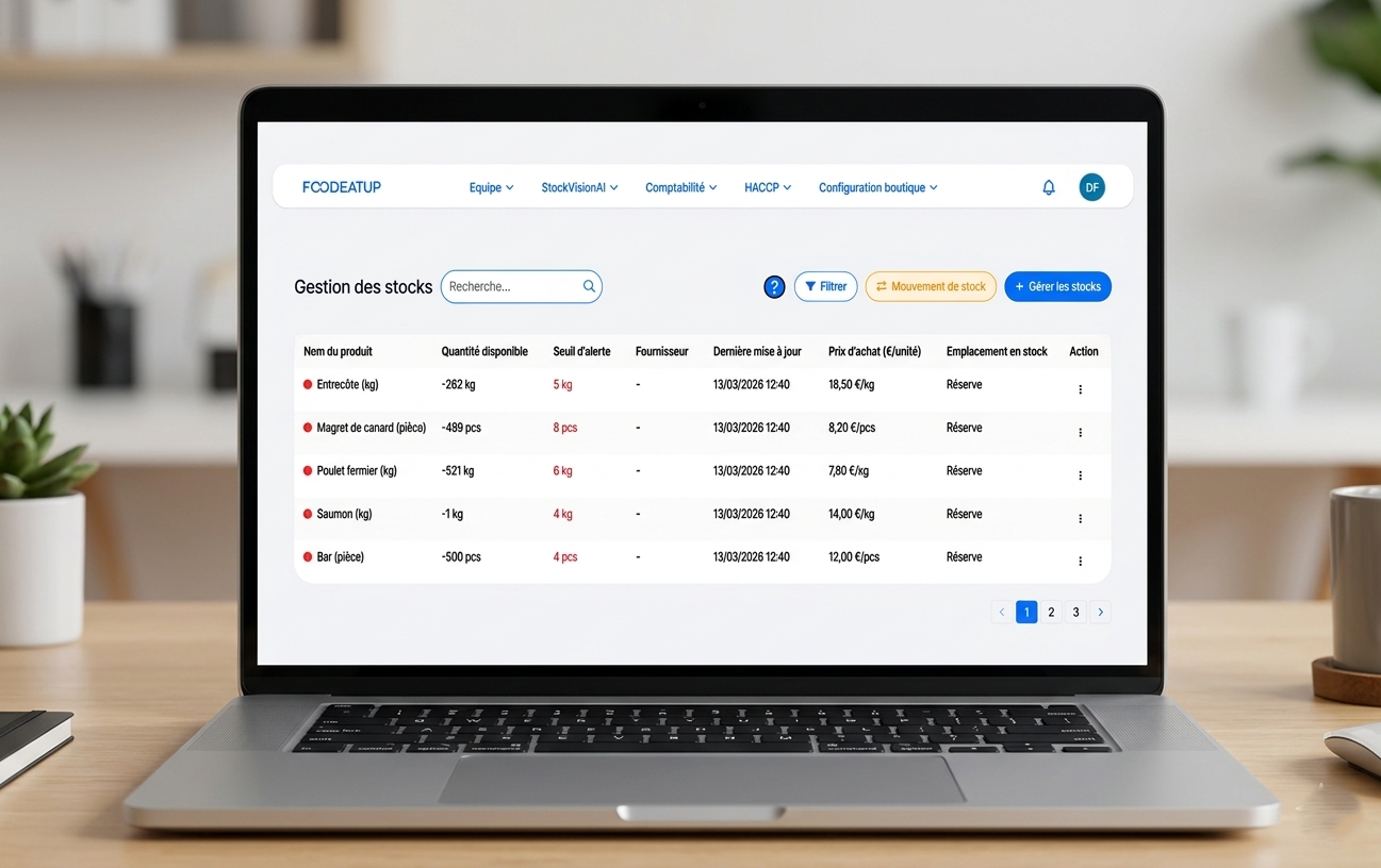 Écran de gestion des stocks FoodEatUp