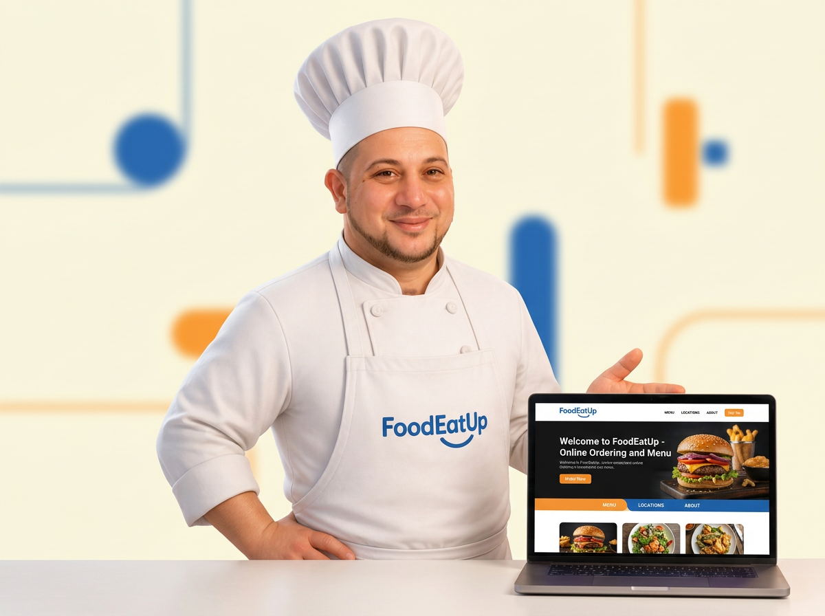 Le chef FoodEatUp devant son site web FoodEatUp