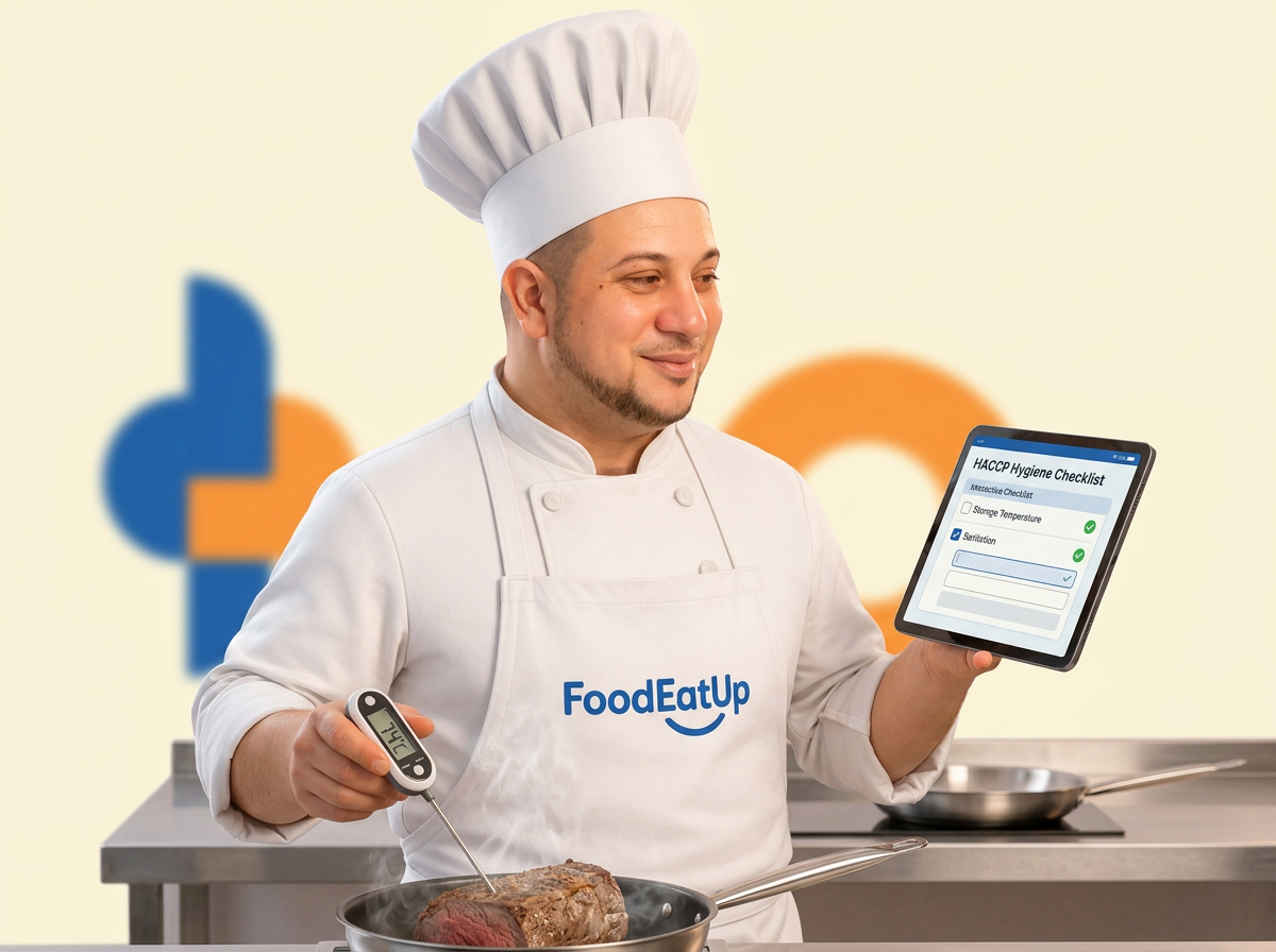 Le chef FoodEatUp relevant une température avec sa checklist HACCP