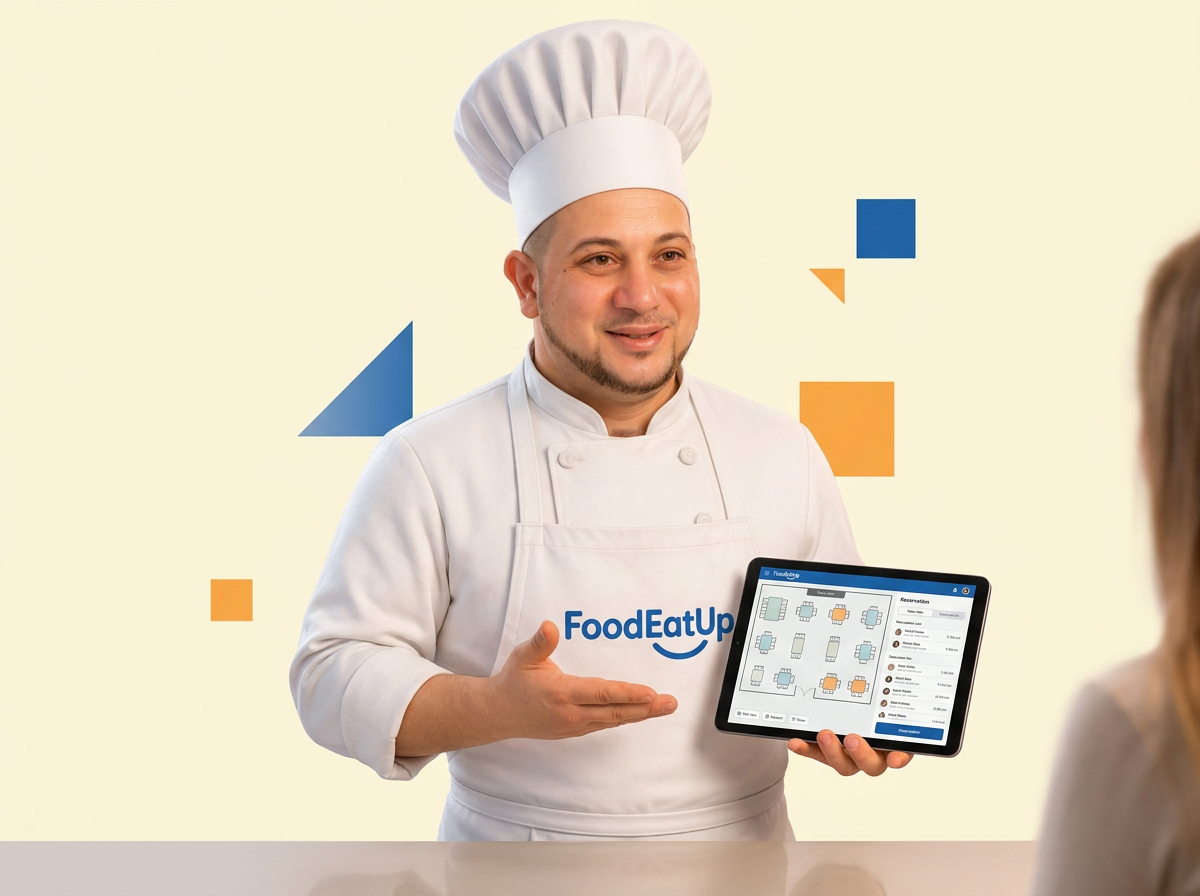 Le chef FoodEatUp devant son plan de salle
