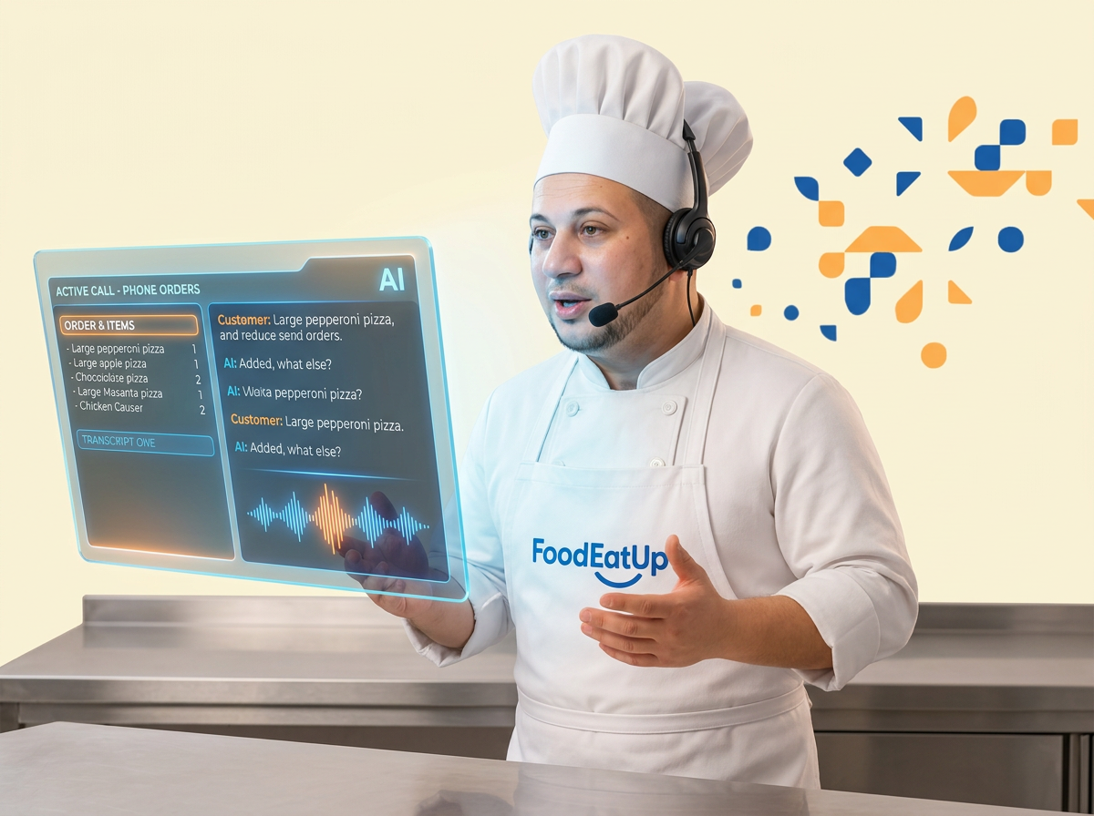 Le chef FoodEatUp et Caroline, son agent vocal