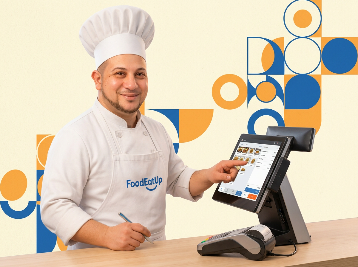 Le chef FoodEatUp devant sa caisse FoodEatUp