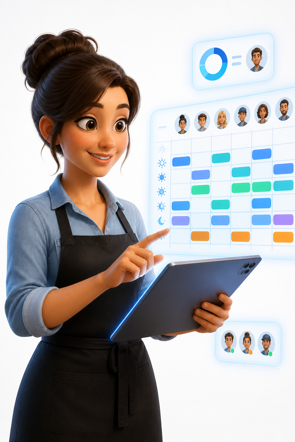 Manager de restaurant construisant le planning de la semaine sur tablette