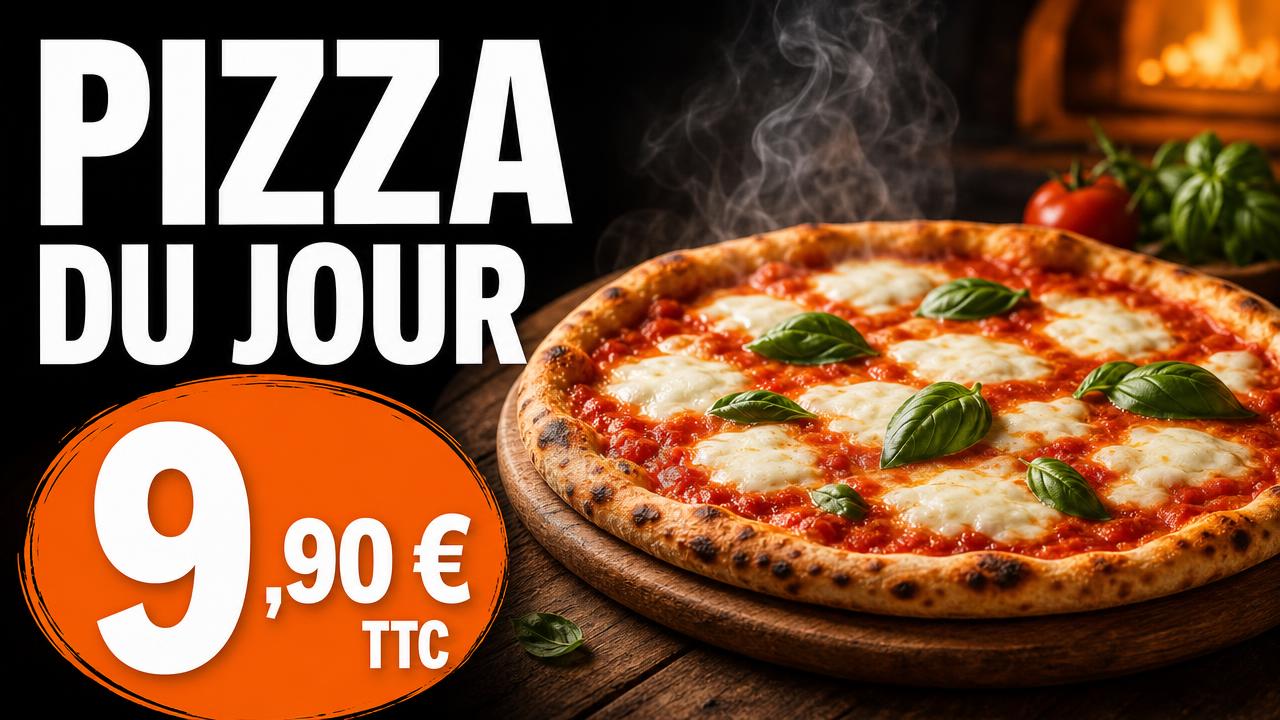 Exemple d'écran Display : Pizzeria · pizza du jour à 9,90 €