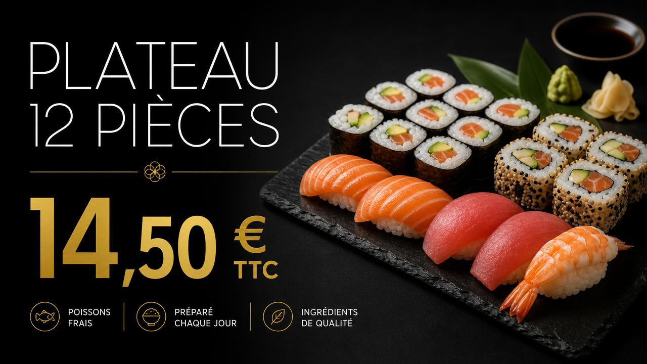 Exemple d'écran Display : Japonais · plateau 12 pièces à 14,50 €