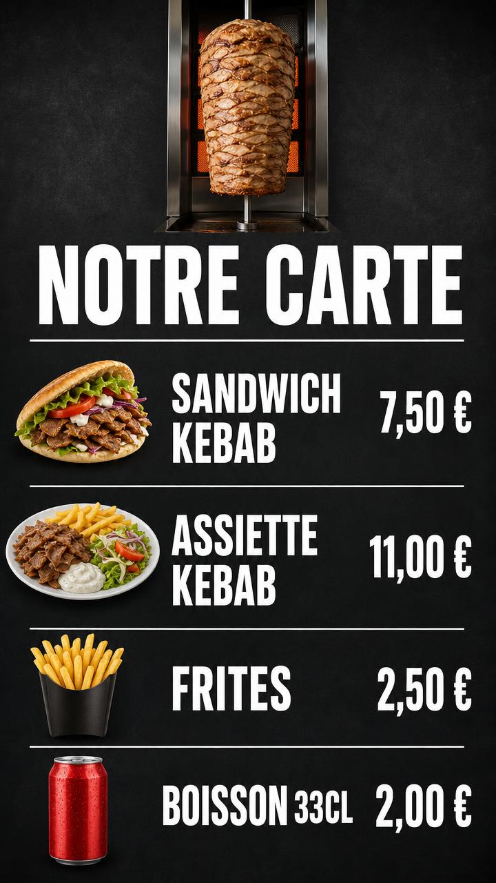 Exemple d'écran Display : Kebab grill · carte et prix