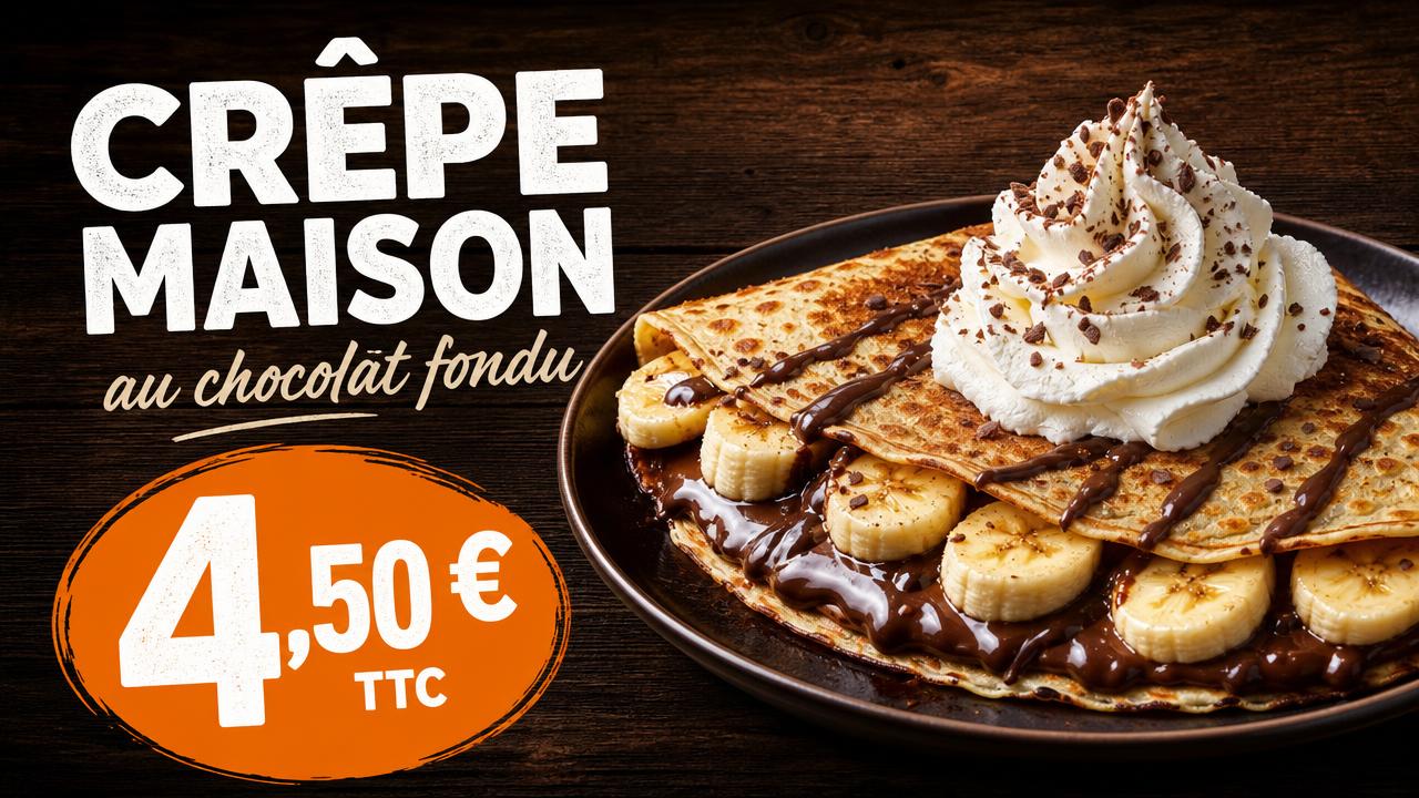 Exemple d'écran Display : Crêperie · crêpe maison à 4,50 €