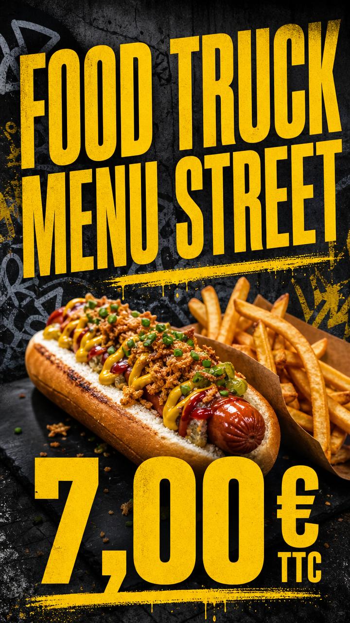 Exemple d'écran Display : Food truck · menu street à 7 €